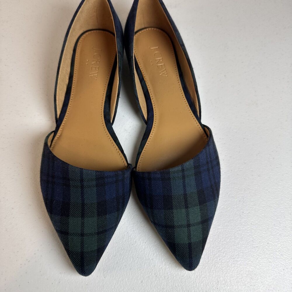 J Crew Slip on Pointed Toe Green & Blue Plaid Shoes 6.5 - Picture 5 of 9